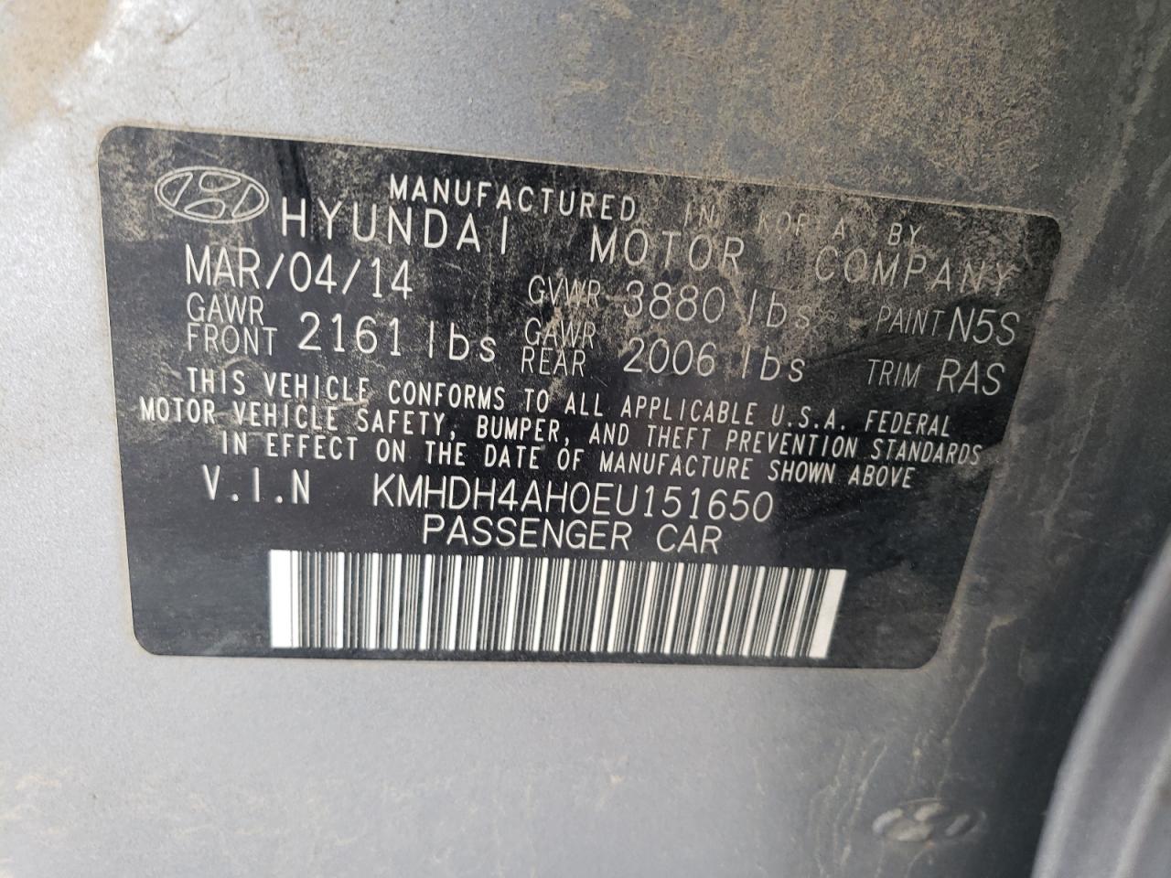 VIN KMHDH4AH0EU151650 2014 HYUNDAI ELANTRA no.12