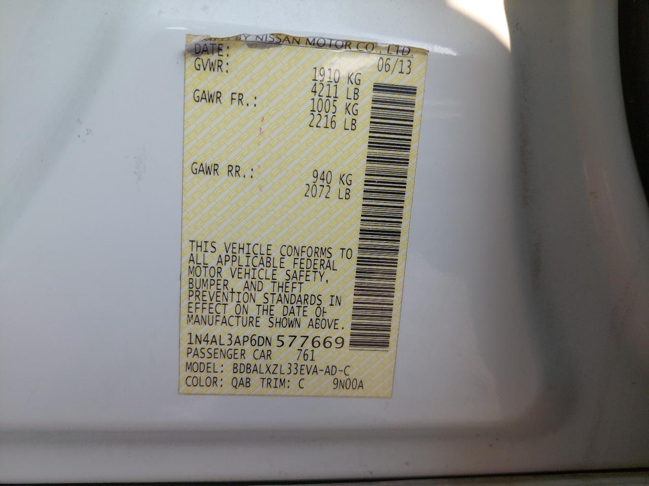 1N4AL3AP6DN577669 - 2013 Nissan Altima - #86666174