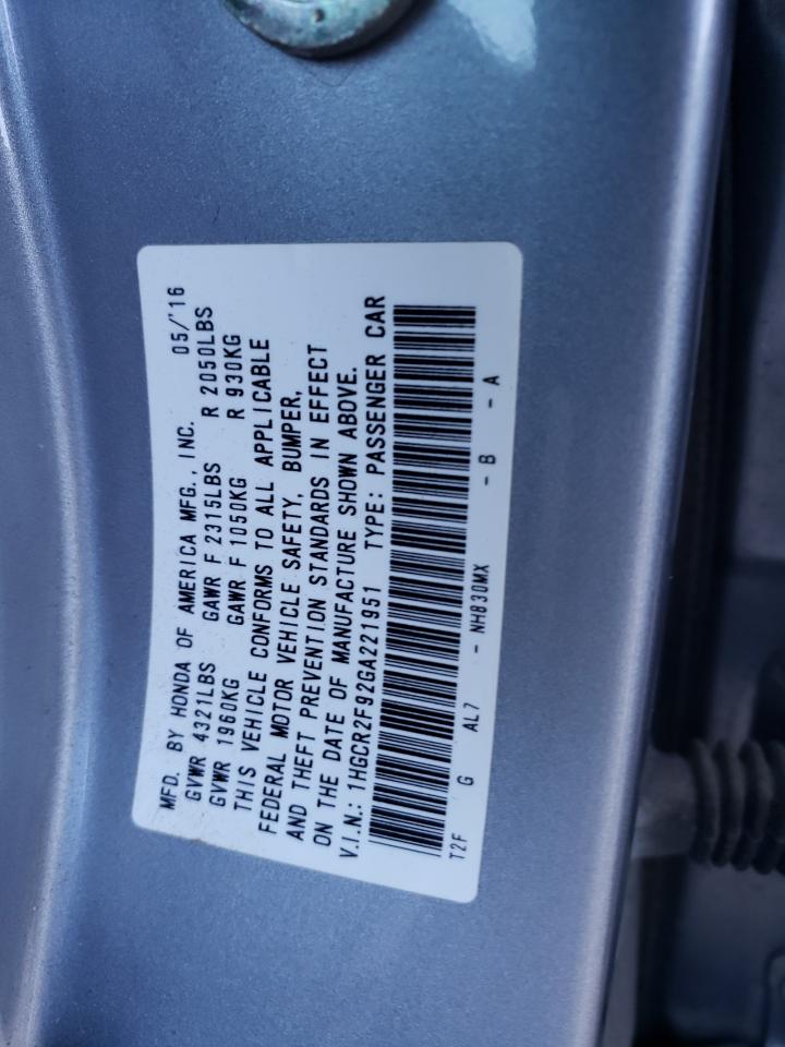 VIN 1HGCR2F92GA221951 2016 HONDA ACCORD no.13