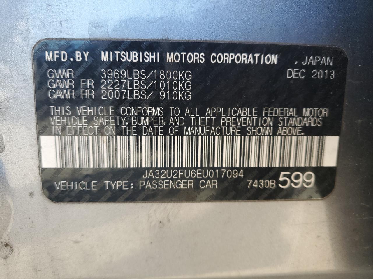 VIN JA32U2FU6EU017094 2014 MITSUBISHI LANCER no.12