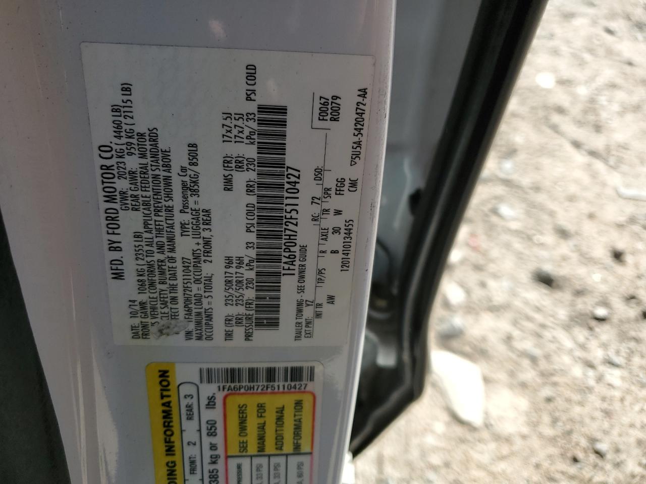 2015 Ford Fusion Se VIN: 1FA6P0H72F5110427 Lot: 82287564