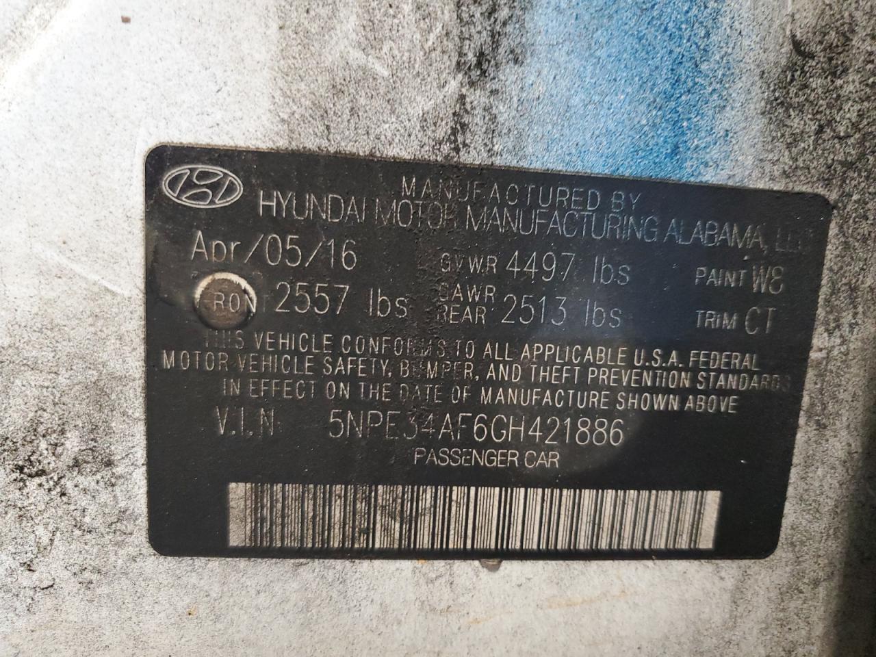 VIN 5NPE34AF6GH421886 2016 HYUNDAI SONATA no.12