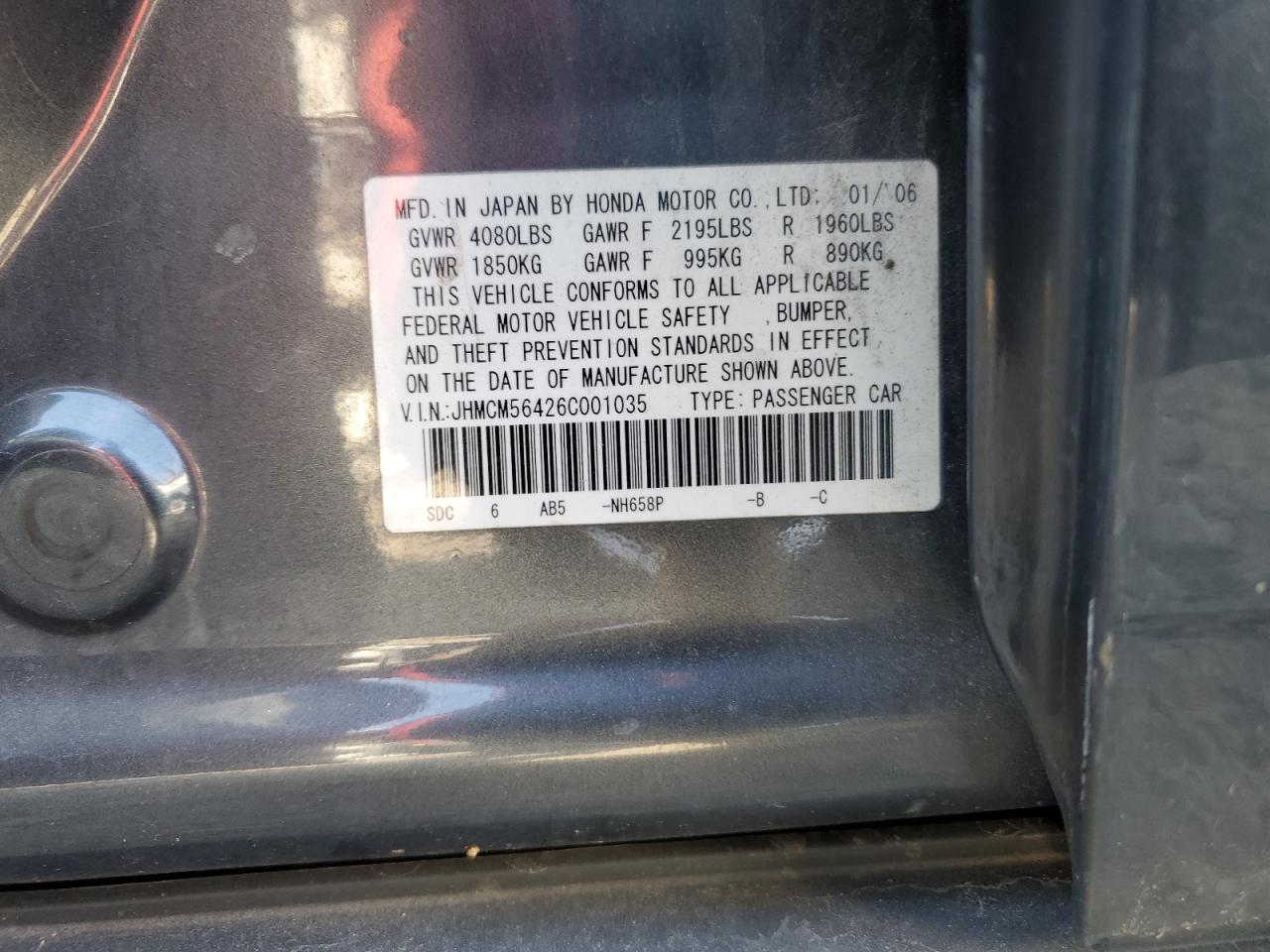 2006 Honda Accord Lx VIN: JHMCM56426C001035 Lot: 57417765