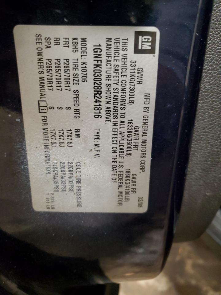 2008 Chevrolet Tahoe K1500 Police VIN: 1GNFK03028R241816 Lot: 83553274