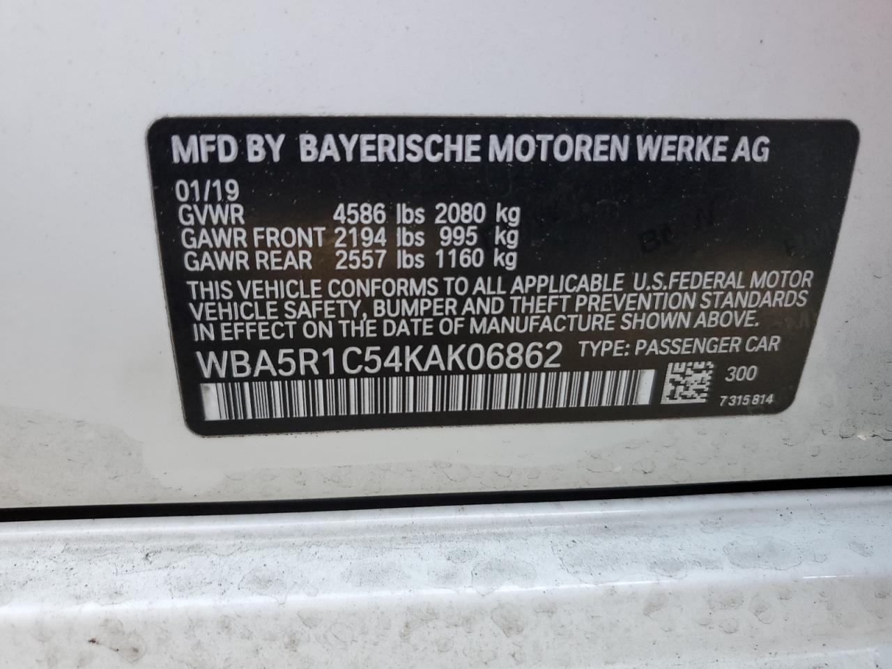 VIN WBA5R1C54KAK06862 2019 BMW 3 SERIES no.12