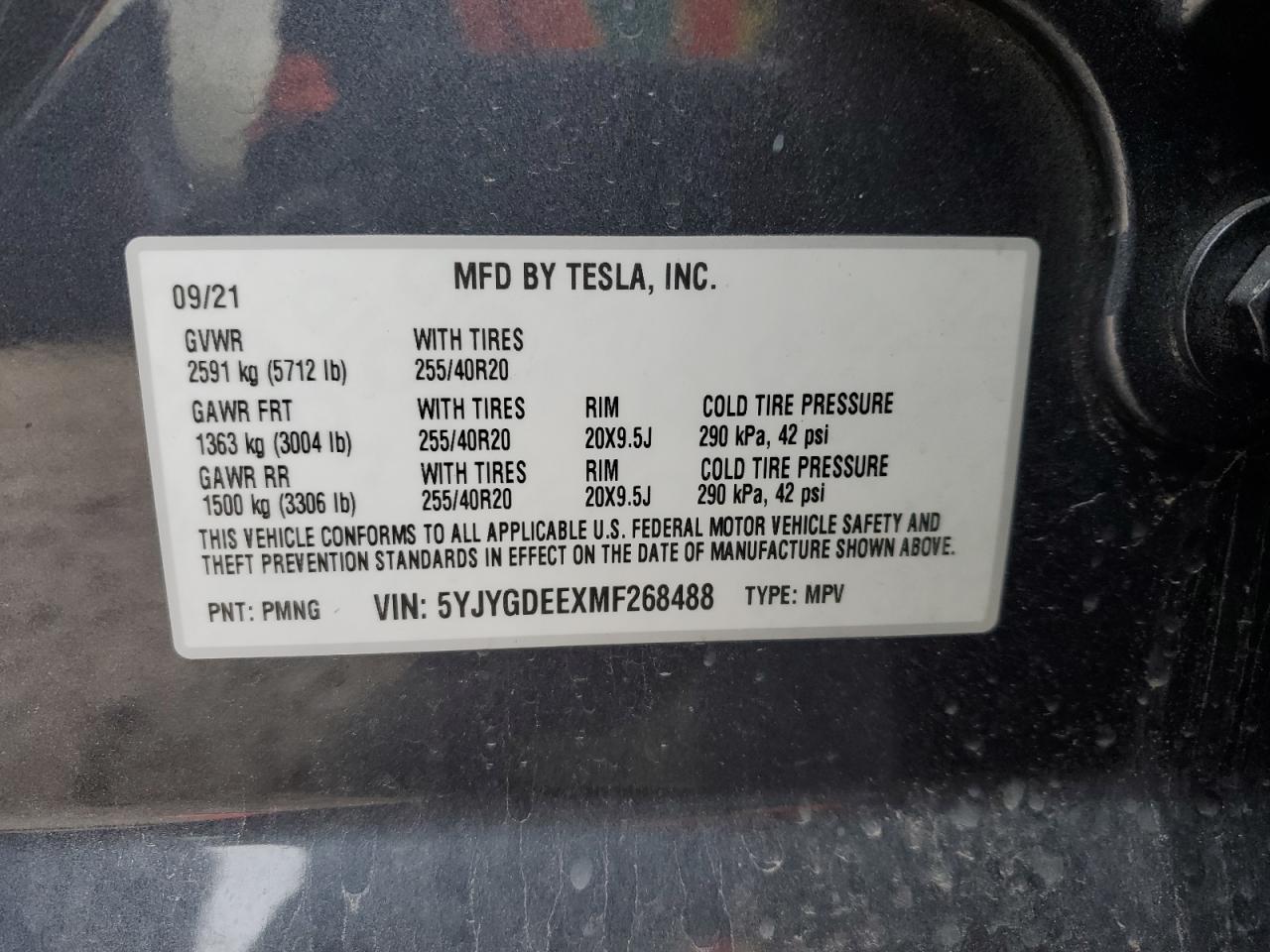 2021 Tesla Model Y VIN: 5YJYGDEEXMF268488 Lot: 84094554