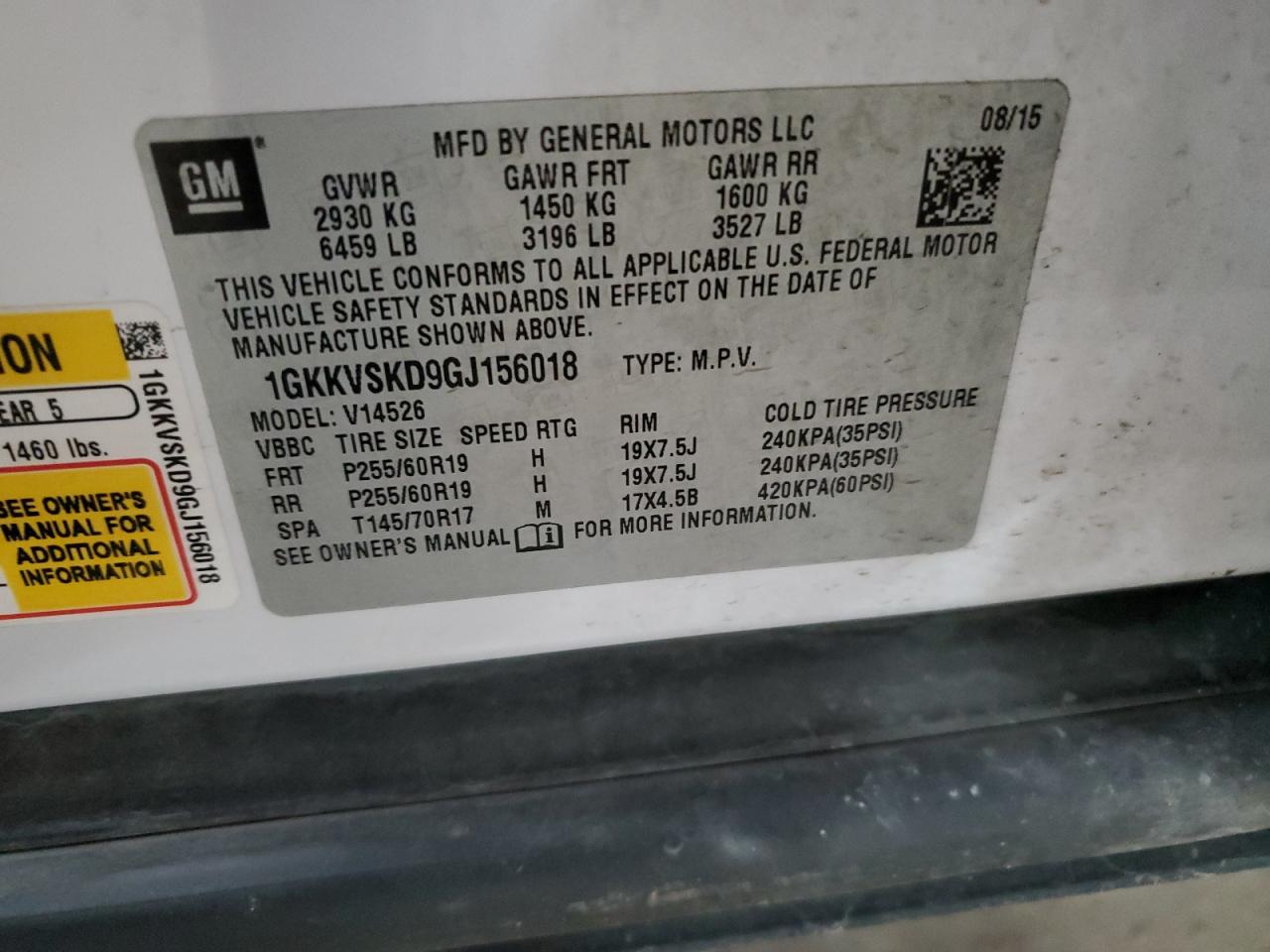 2016 GMC Acadia Slt-2 VIN: 1GKKVSKD9GJ156018 Lot: 85003564