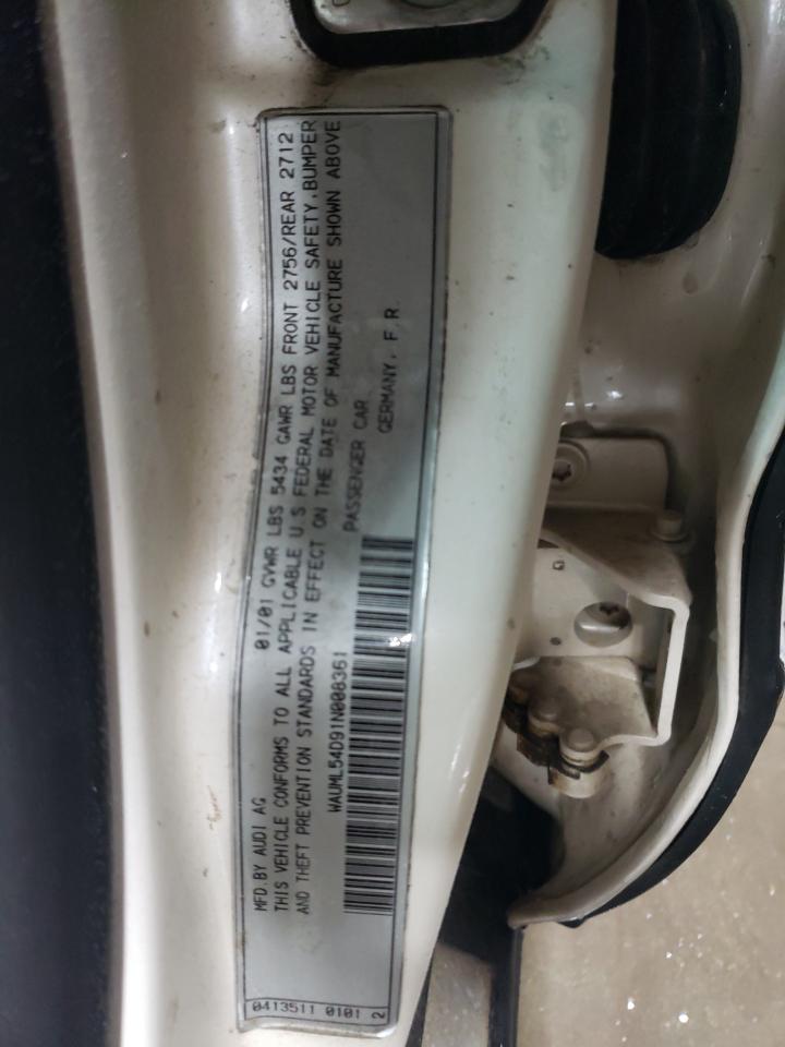 2001 Audi A8 L Quattro VIN: WAUML54D91N008361 Lot: 84446954