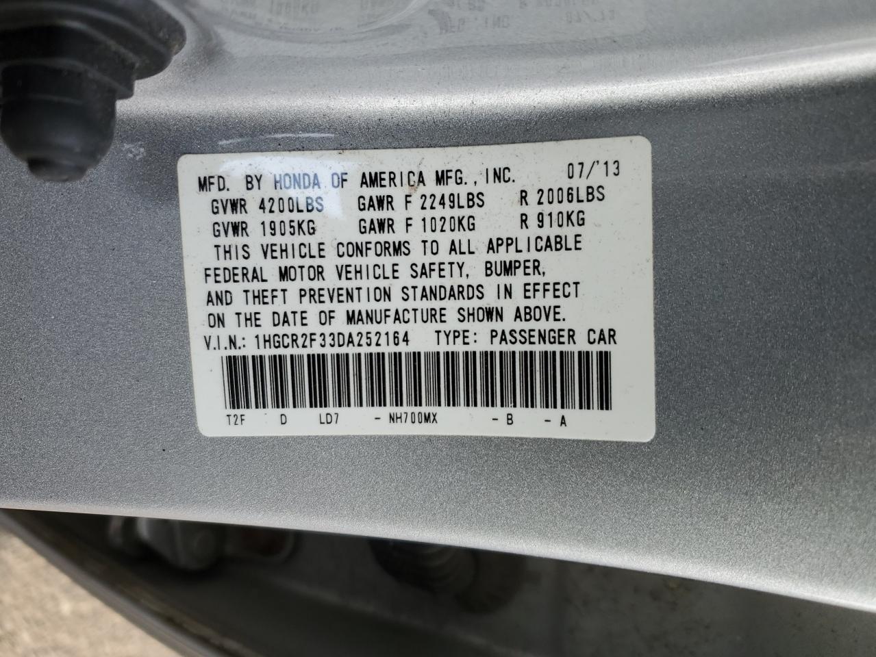 VIN 1HGCR2F33DA252164 2013 HONDA ACCORD no.13