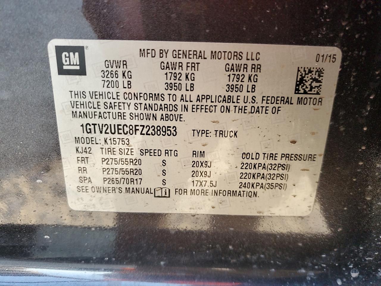 VIN 1GTV2UEC8FZ238953 2015 GMC SIERRA no.13