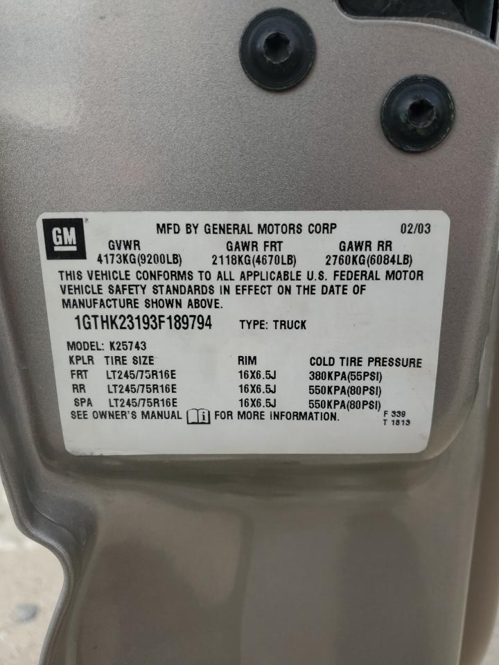 2003 GMC Sierra K2500 Heavy Duty VIN: 1GTHK23193F189794 Lot: 83424464