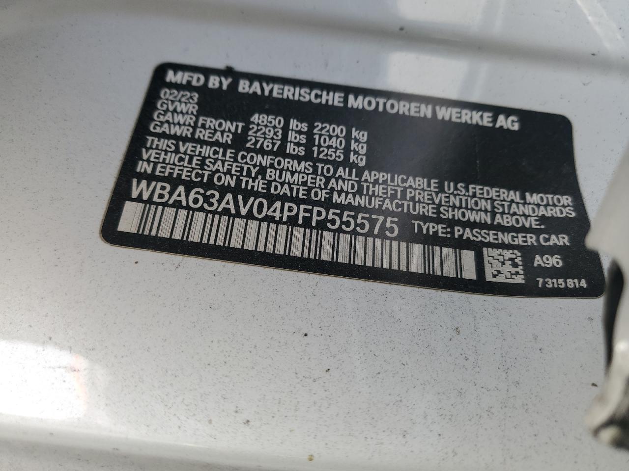 VIN WBA63AV04PFP55575 2023 BMW 4 SERIES no.12