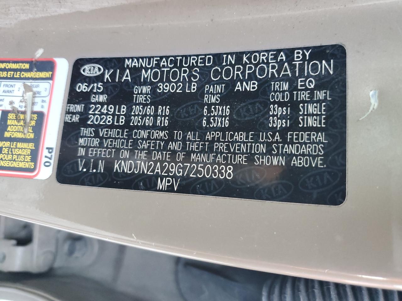 VIN KNDJN2A29G7250338 2016 KIA SOUL no.13