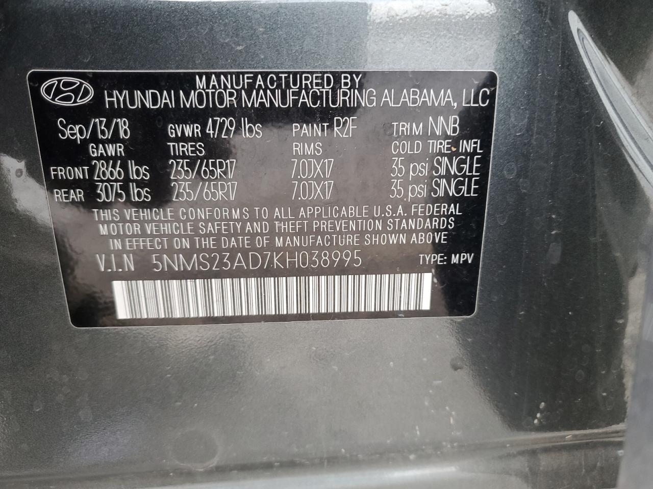 VIN 5NMS23AD7KH038995 2019 HYUNDAI SANTA FE no.14