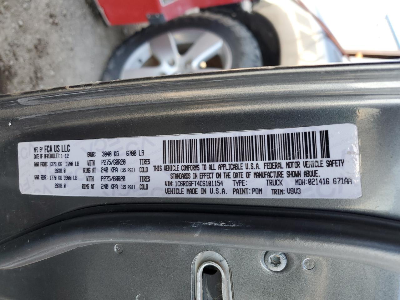 2012 Dodge Ram 1500 St VIN: 1C6RD6FT4CS101154 Lot: 85924214