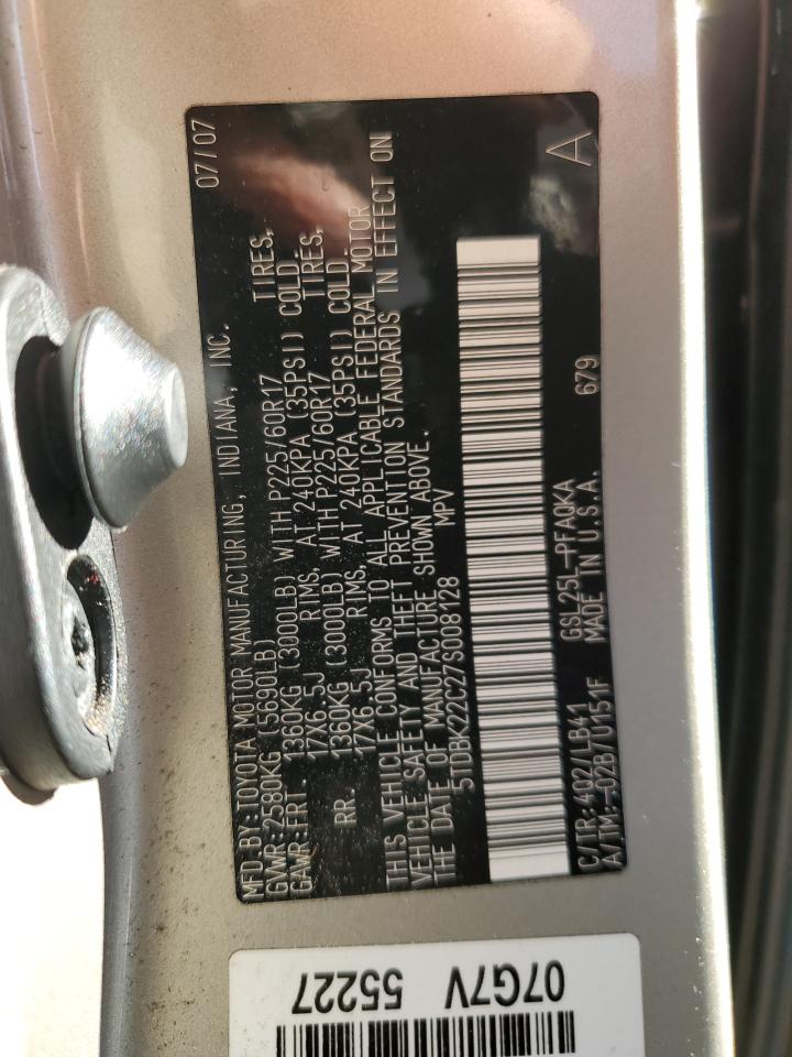 2007 Toyota Sienna Xle VIN: 5TDBK22C27S008128 Lot: 82772754