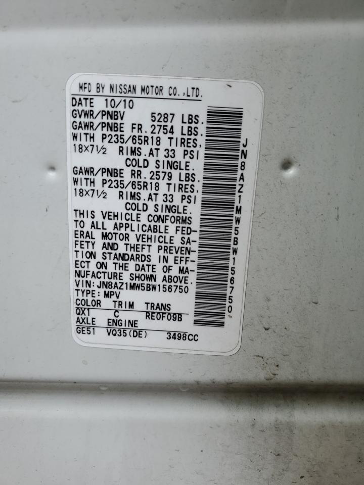 2011 Nissan Murano S VIN: JN8AZ1MW5BW156750 Lot: 84050934