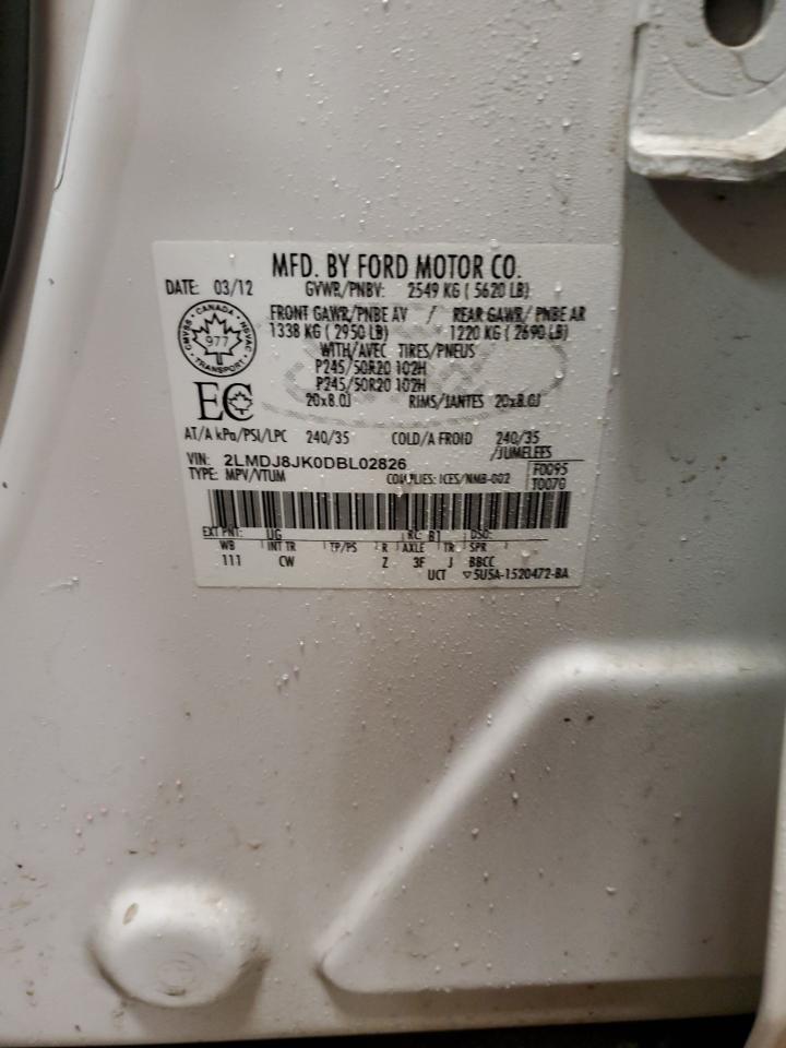 2013 Lincoln Mkx VIN: 2LMDJ8JK0DBL02826 Lot: 83974554