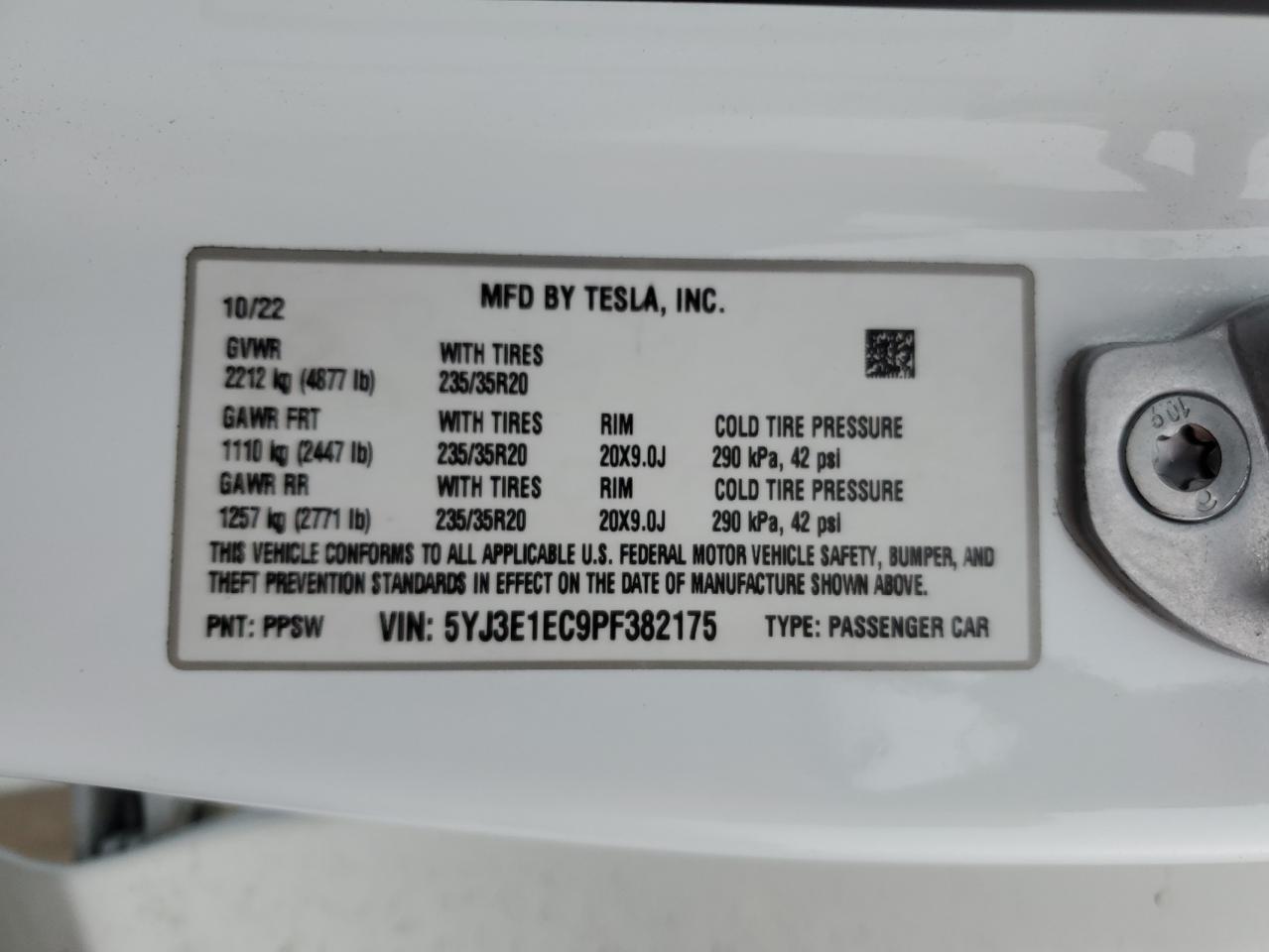 2023 Tesla Model 3 VIN: 5YJ3E1EC9PF382175 Lot: 84182644