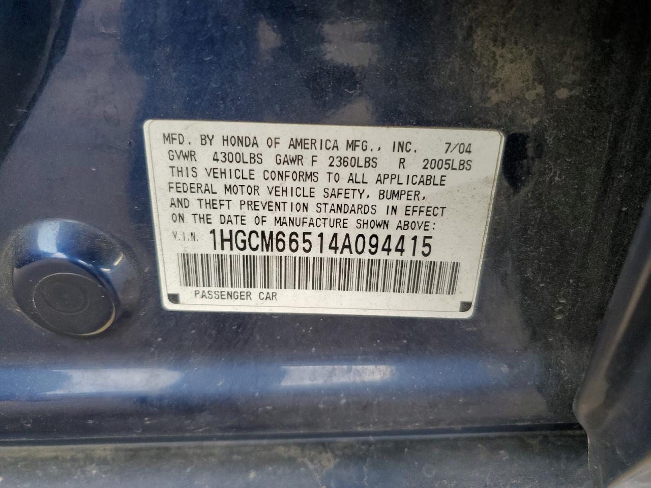 2004 Honda Accord Ex VIN: 1HGCM66514A094415 Lot: 85904754