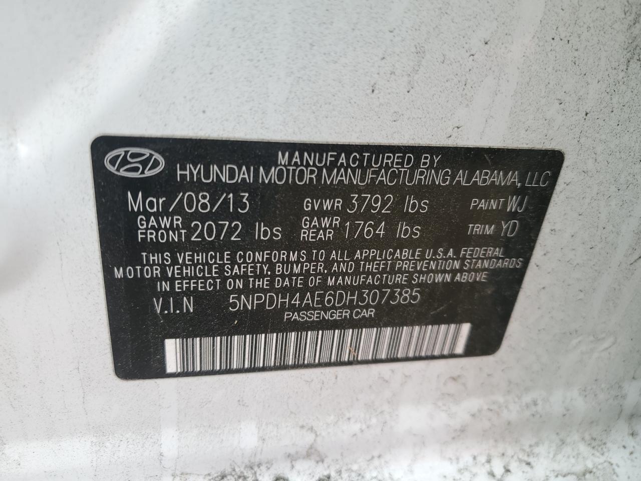 VIN 5NPDH4AE6DH307385 2013 HYUNDAI ELANTRA no.12