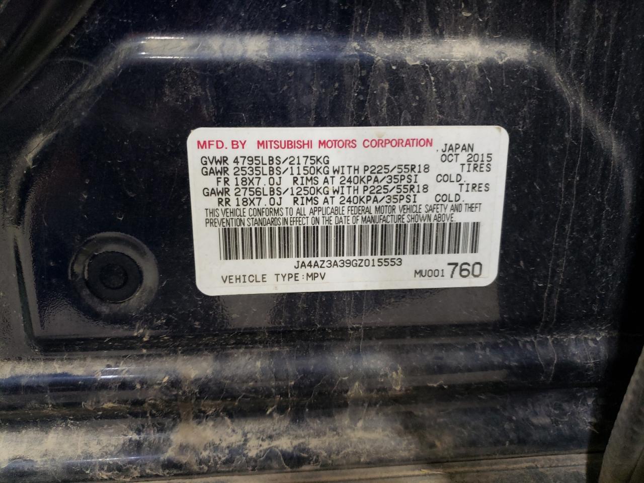 2016 Mitsubishi Outlander Se VIN: JA4AZ3A39GZ015553 Lot: 84374904