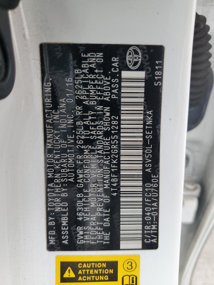 VIN 4T4BF1FK2GR551282 2016 TOYOTA CAMRY no.12