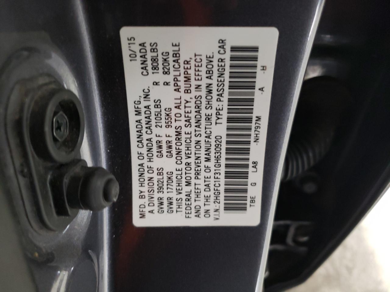 VIN 2HGFC1F31GH630920 2016 HONDA CIVIC no.12