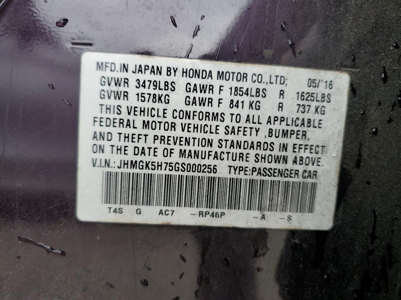 VIN JHMGK5H75GS000256 2016 HONDA FIT no.14