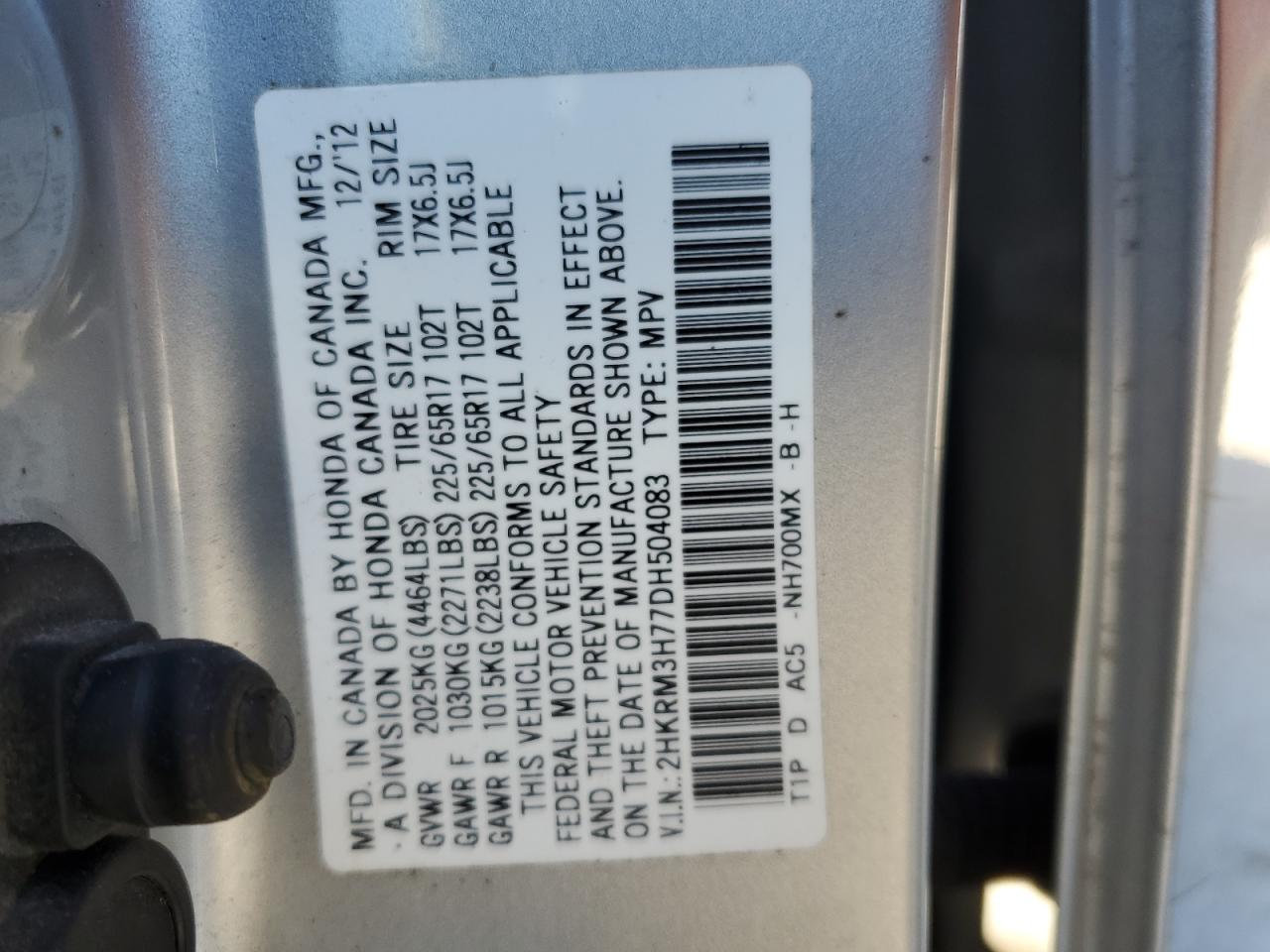 VIN 2HKRM3H77DH504083 2013 HONDA CRV no.14