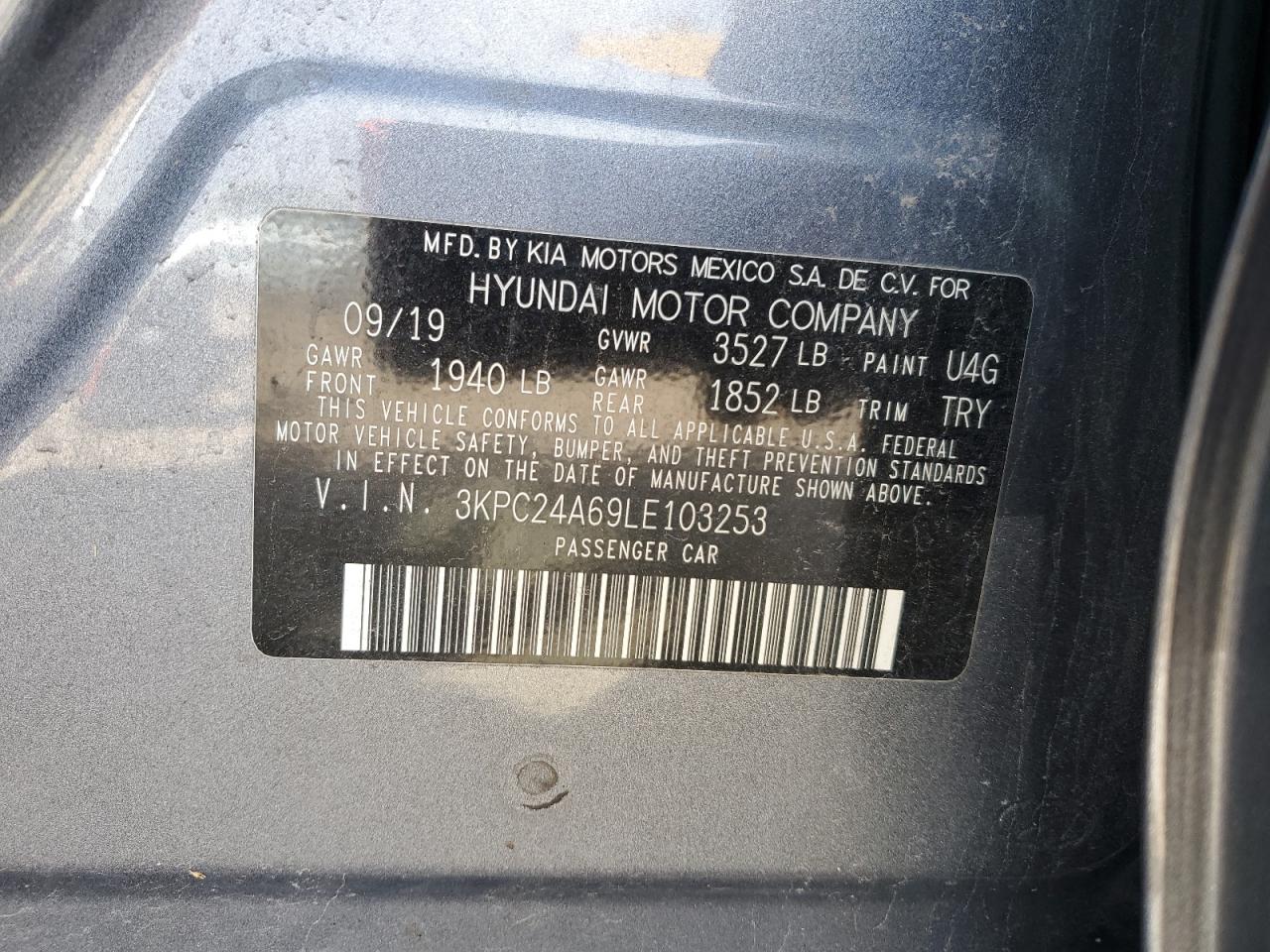 VIN 3KPC24A69LE103253 2020 HYUNDAI ACCENT no.12