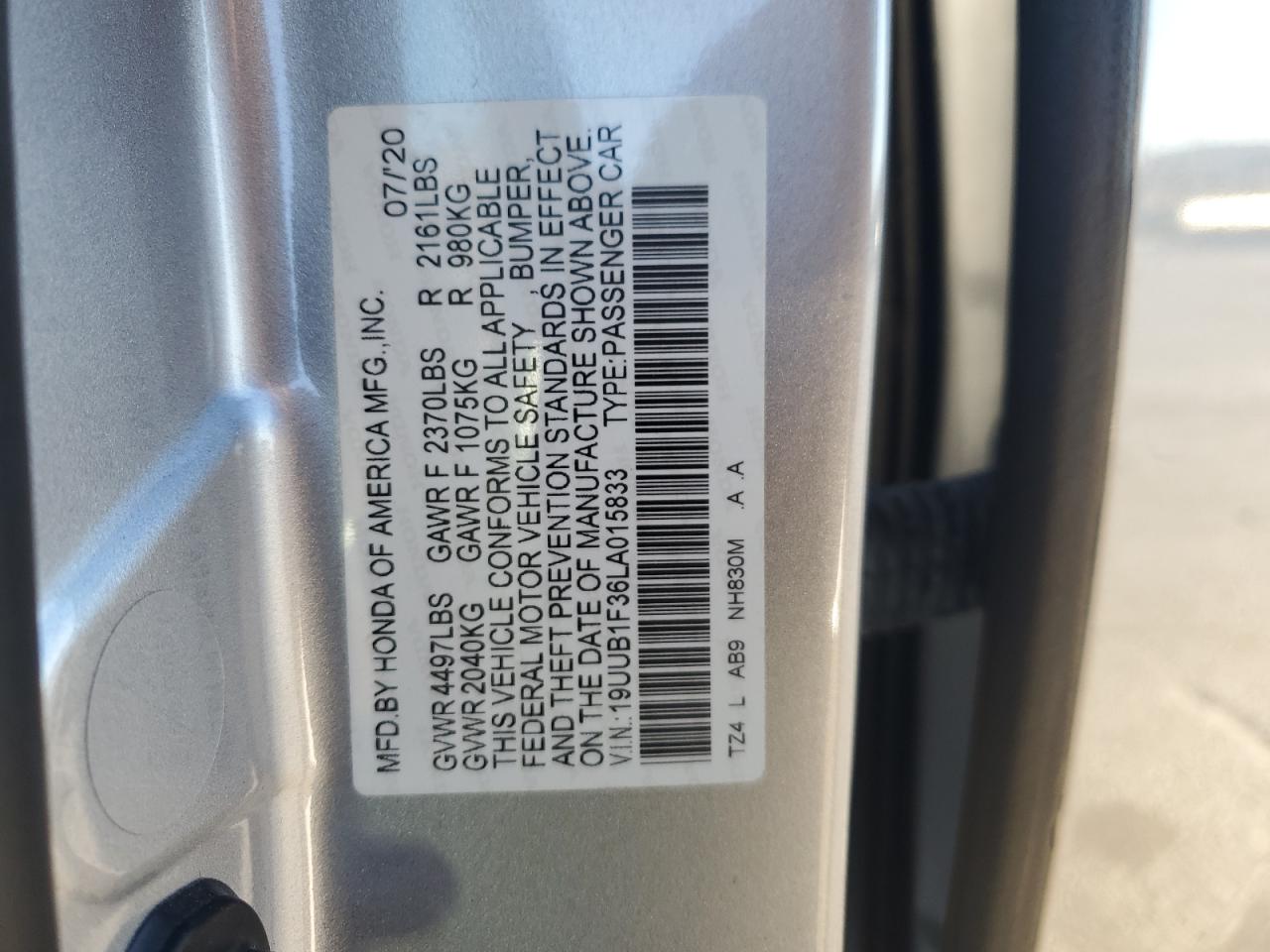 VIN 19UUB1F36LA015833 2020 ACURA TLX no.12