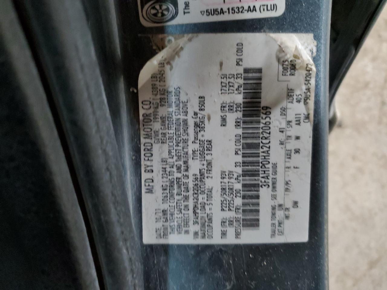 2012 Ford Fusion Se VIN: 3FAHP0HA2CR206569 Lot: 86665514