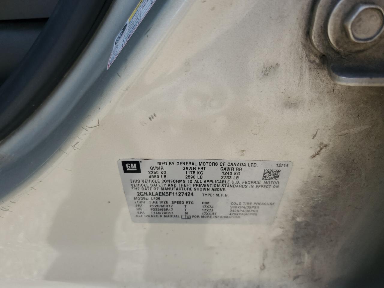 2015 Chevrolet Equinox Ls VIN: 2GNALAEK5F1127424 Lot: 85306554