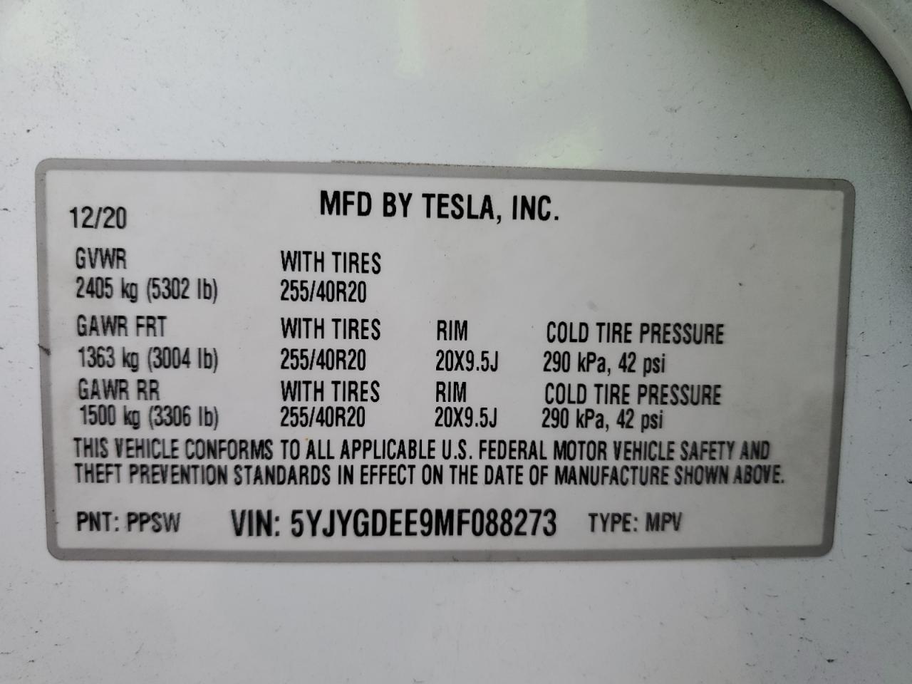 2021 Tesla Model Y VIN: 5YJYGDEE9MF088273 Lot: 84972804