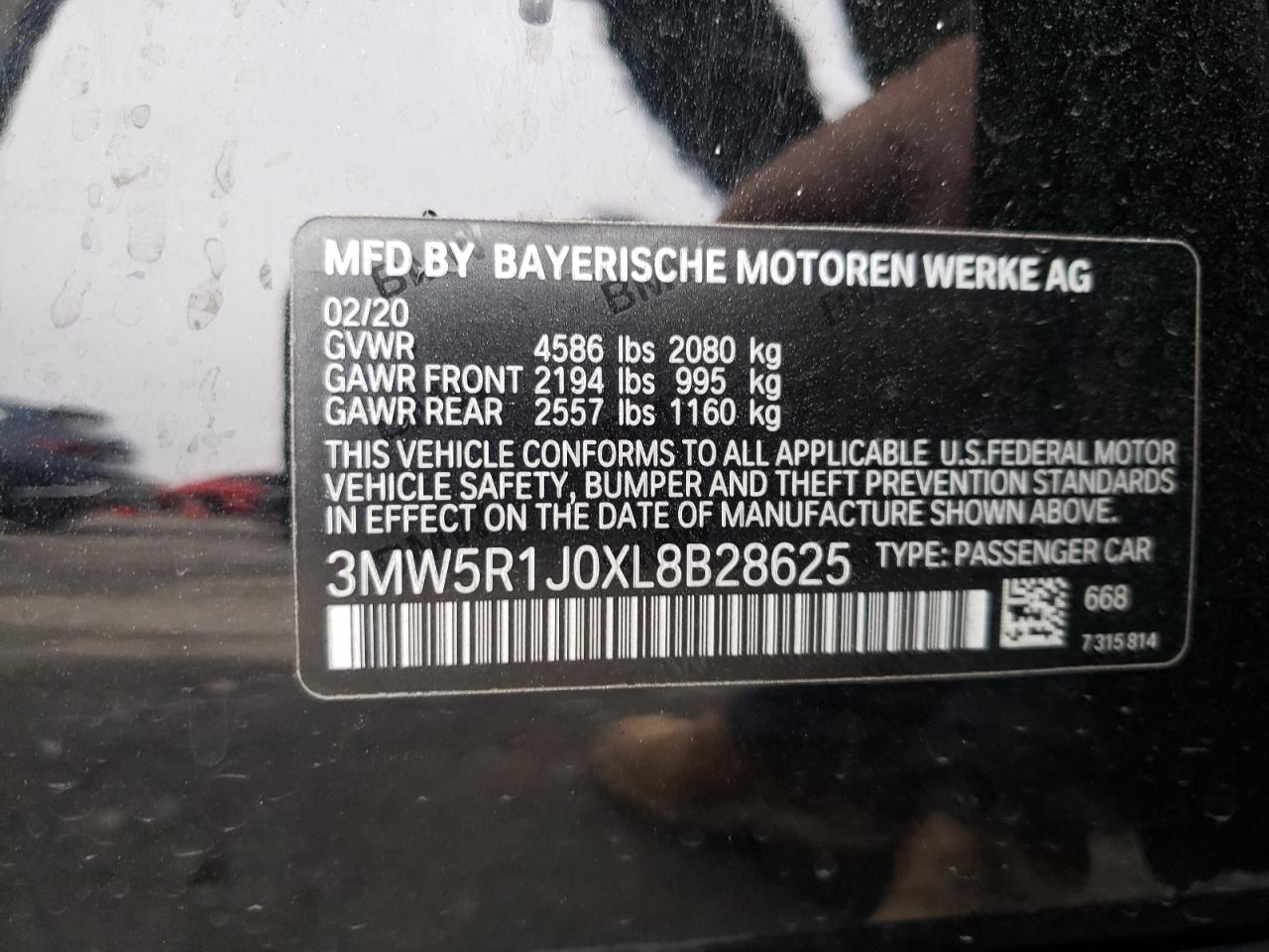 2020 BMW 330I VIN: 3MW5R1J0XL8B28625 Lot: 86505684