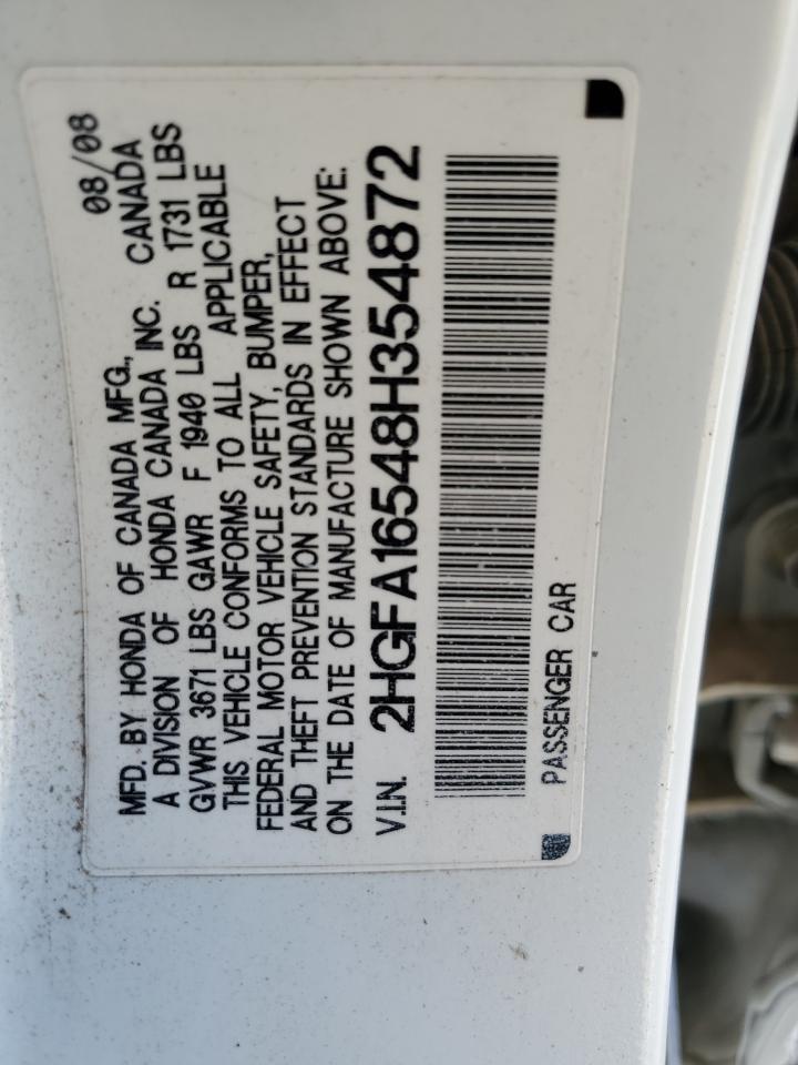 2008 Honda Civic Lx VIN: 2HGFA16548H354872 Lot: 86851024