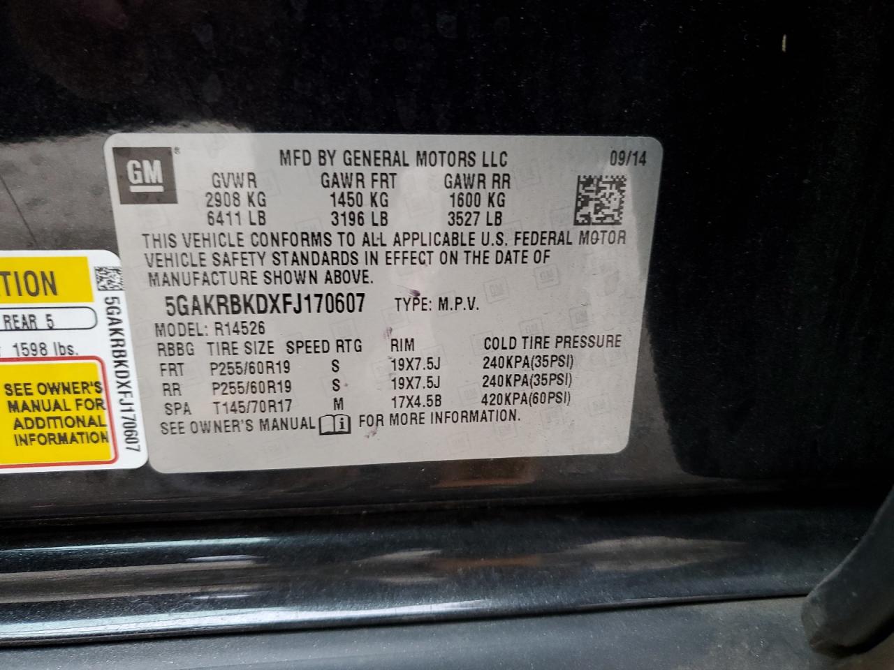 2015 Buick Enclave VIN: 5GAKRBKDXFJ170607 Lot: 86403544