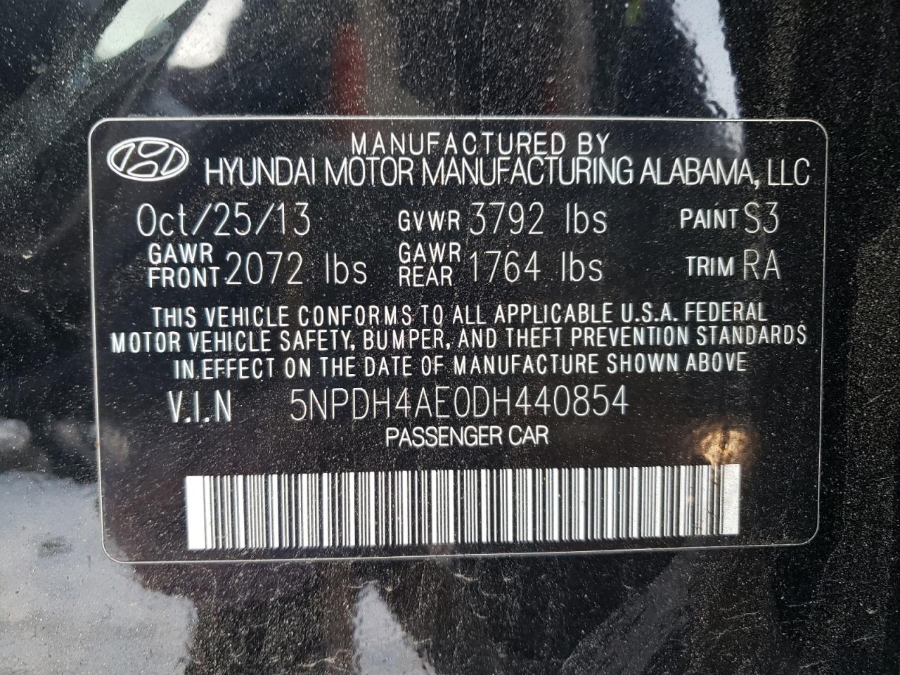 VIN 5NPDH4AE0DH440854 2013 HYUNDAI ELANTRA no.12