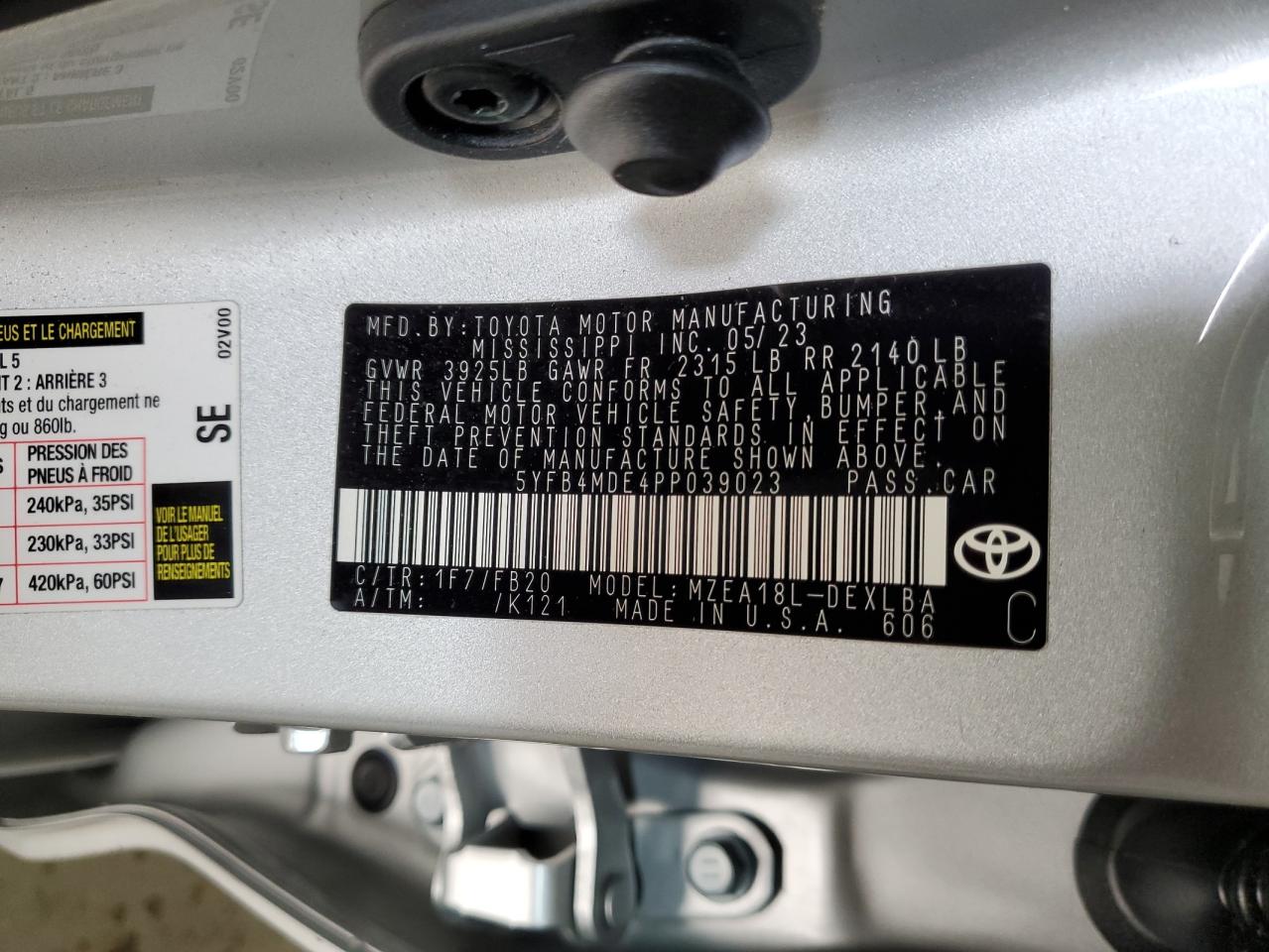 2023 Toyota Corolla Le VIN: 5YFB4MDE4PP039023 Lot: 84417064