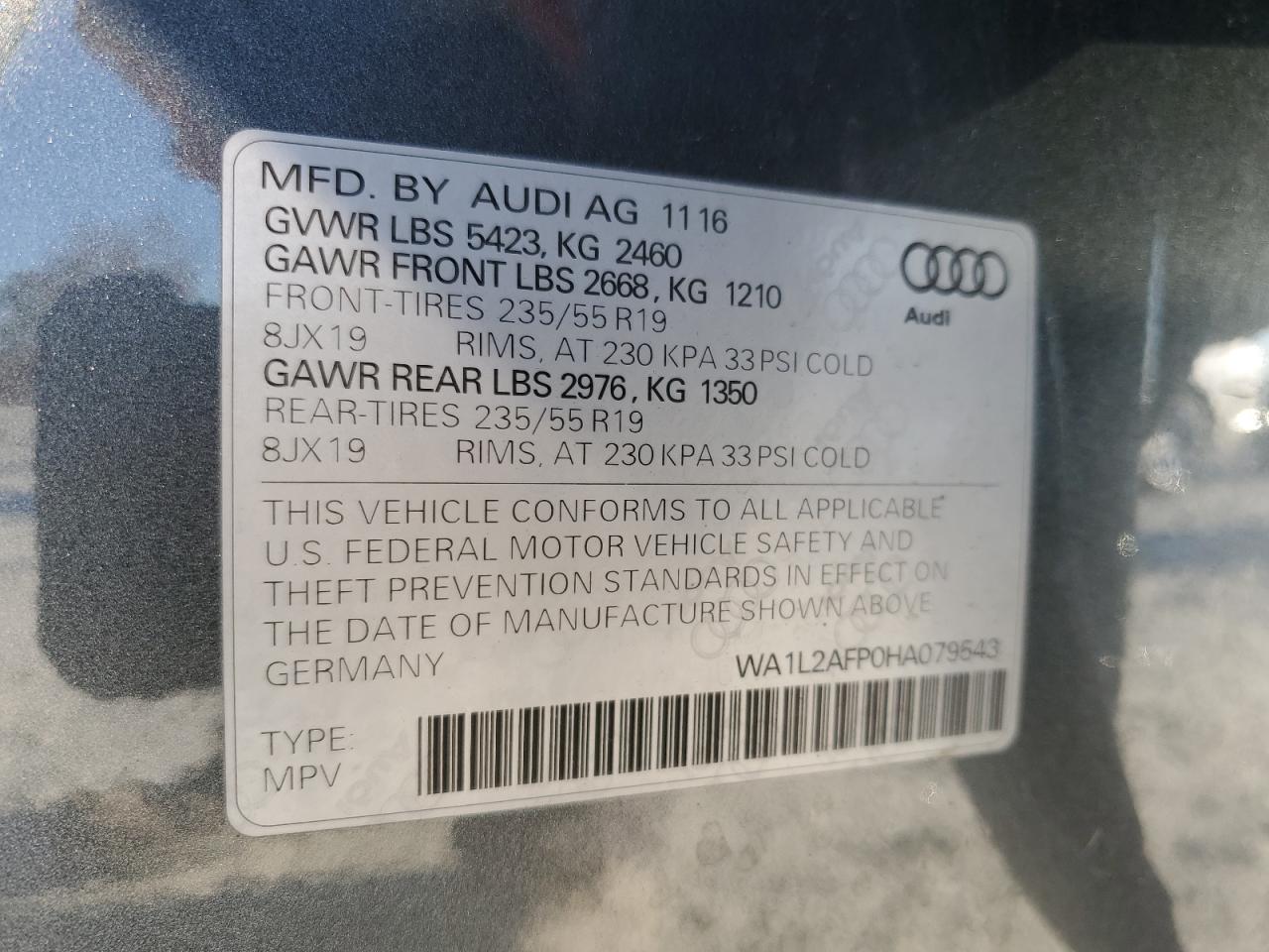 VIN WA1L2AFP0HA079543 2017 AUDI Q5 no.14