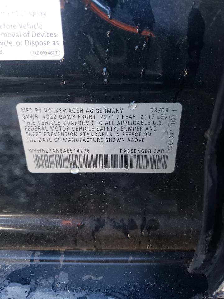2010 Volkswagen Cc Sport VIN: WVWNL7AN6AE514276 Lot: 84923554