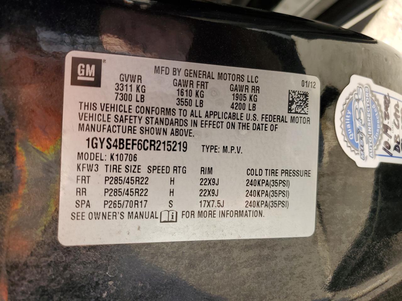 2012 Cadillac Escalade Luxury VIN: 1GYS4BEF6CR215219 Lot: 86836534