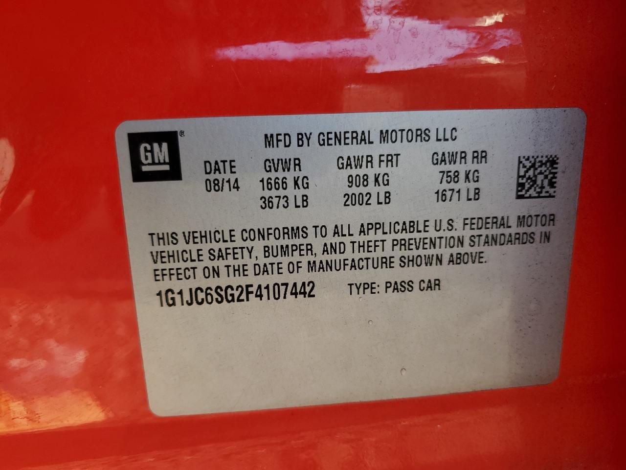 VIN 1G1JC6SG2F4107442 2015 CHEVROLET SONIC no.12