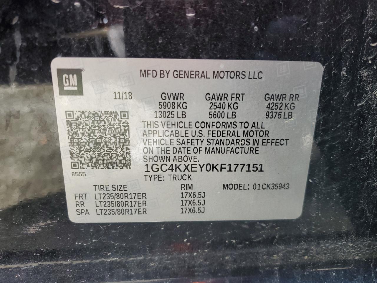 VIN 1GC4KXEY0KF177151 2019 CHEVROLET ALL Models no.13