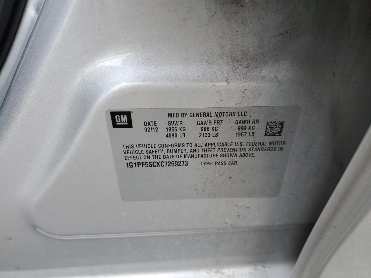 2012 Chevrolet Cruze Lt VIN: 1G1PF5SCXC7269273 Lot: 87273944