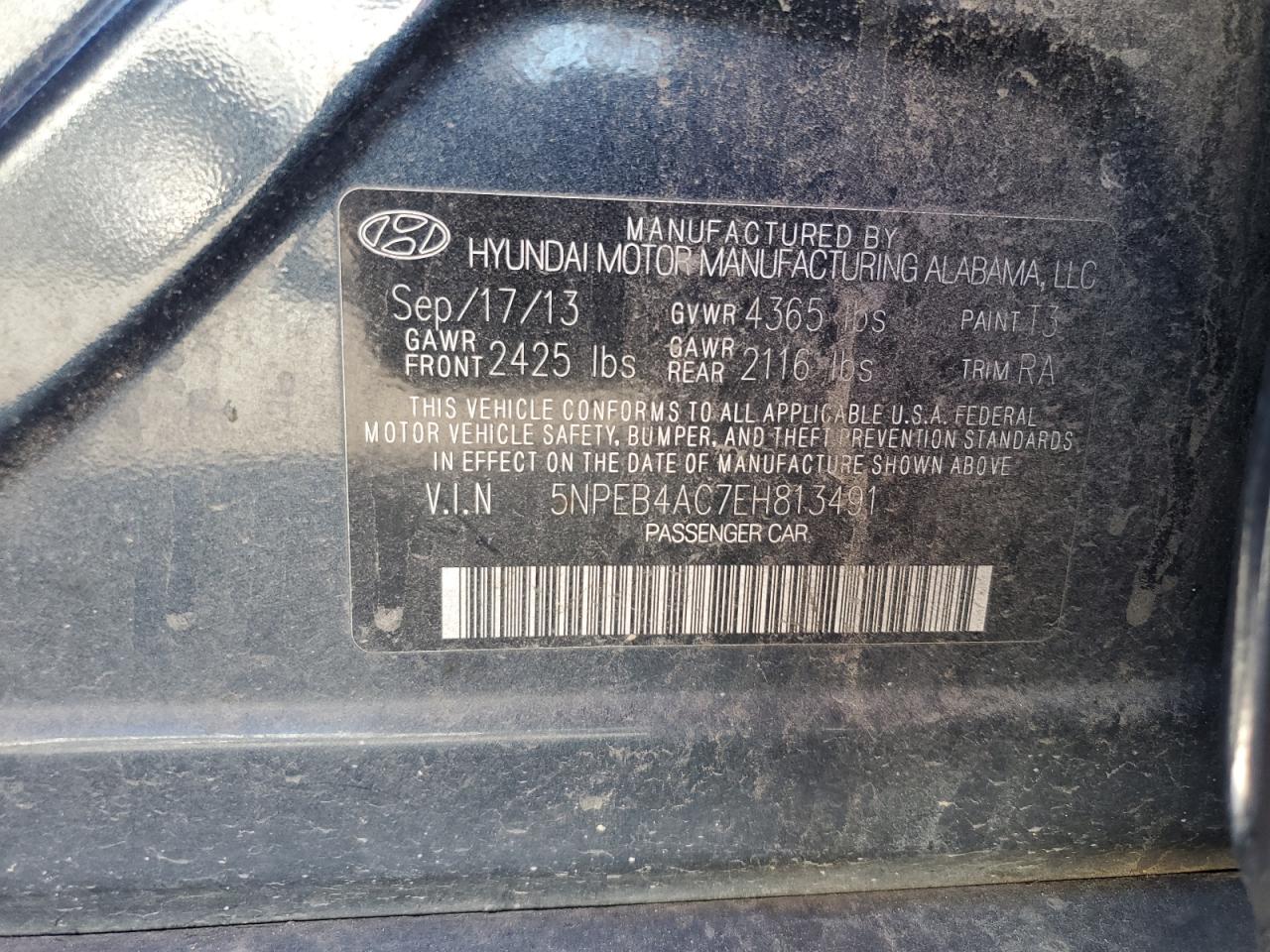 VIN 5NPEB4AC7EH813491 2014 HYUNDAI SONATA no.13