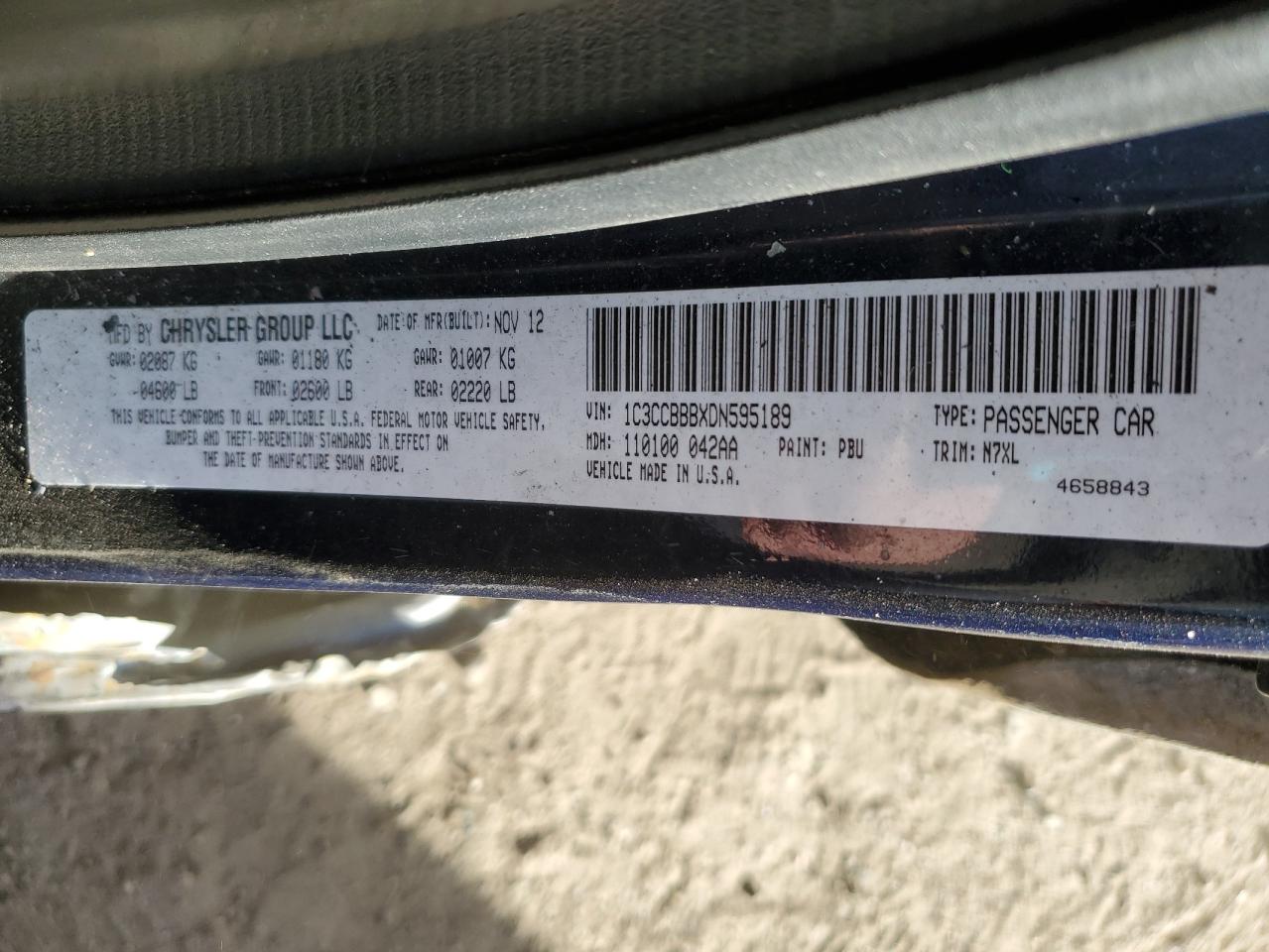 VIN 1C3CCBBBXDN595189 2013 CHRYSLER 200 no.12