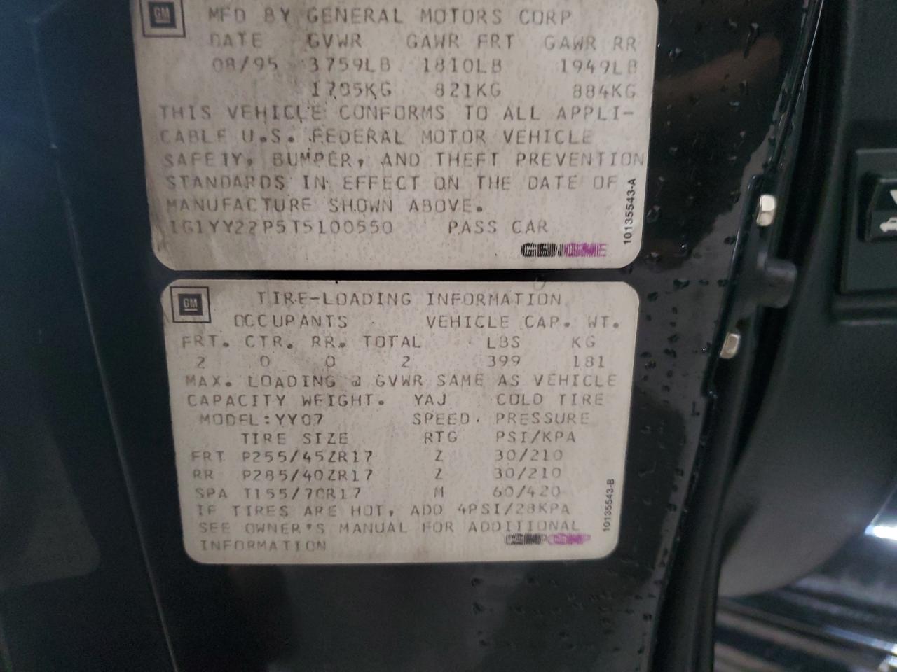 1996 Chevrolet Corvette VIN: 1G1YY22P5T5100550 Lot: 83613084