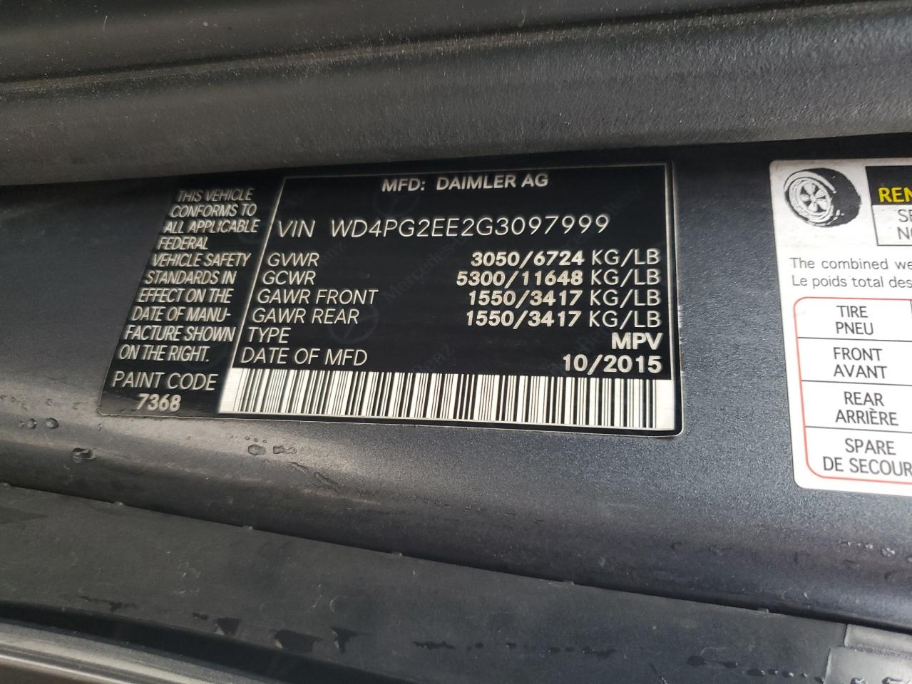 VIN WD4PG2EE2G3097999 2016 MERCEDES-BENZ METRIS no.14